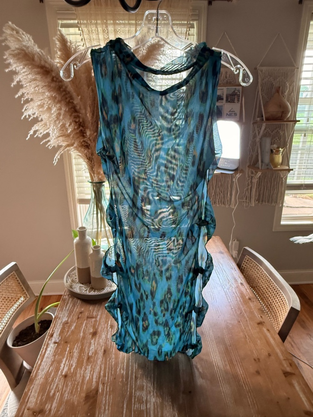 Sheer Blue Green Leopard-Print Women’s Swim Coverup